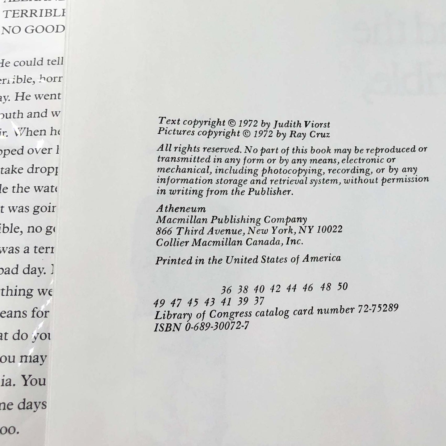 Alexander & the Terrible, Horrible, No Good, Very Bad Day by Judith Viorst & Ray Cruz [FIRST EDITION] 1972 • Atheneum