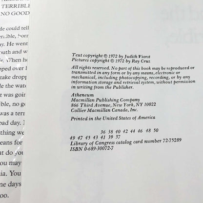 Alexander & the Terrible, Horrible, No Good, Very Bad Day by Judith Viorst & Ray Cruz [FIRST EDITION] 1972 • Atheneum