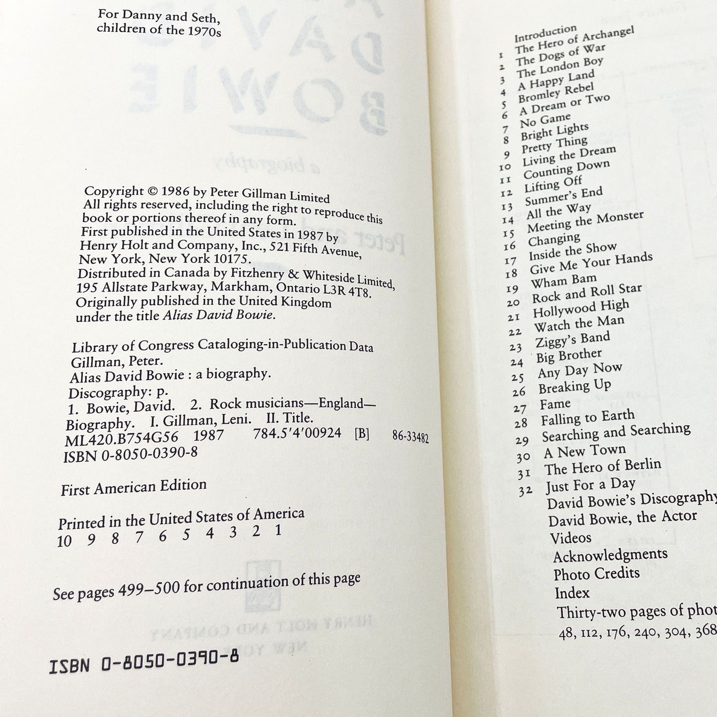 Alias David Bowie: A Biography by Peter & Leni Gillman [FIRST EDITION] 1987 • Henry Holt