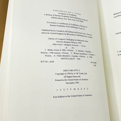 Alias Grace by Margaret Atwood [U.S. FIRST EDITION • FIRST PRINTING] 1996 • Nan A. Talese