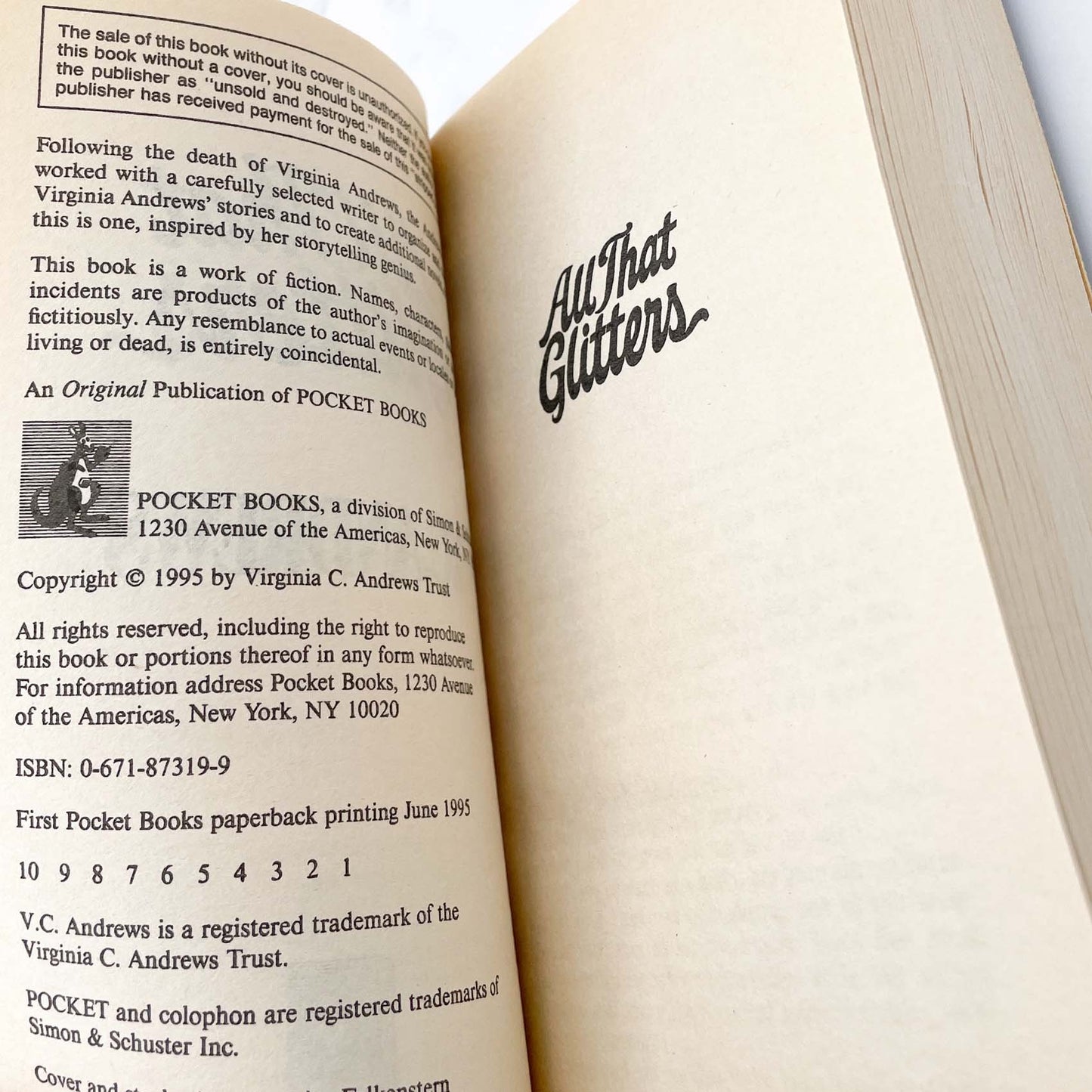 All That Glitters by V.C. Andrews [FIRST EDITION • FIRST PRINTING] 1995 • Pocket Books • Landry #3