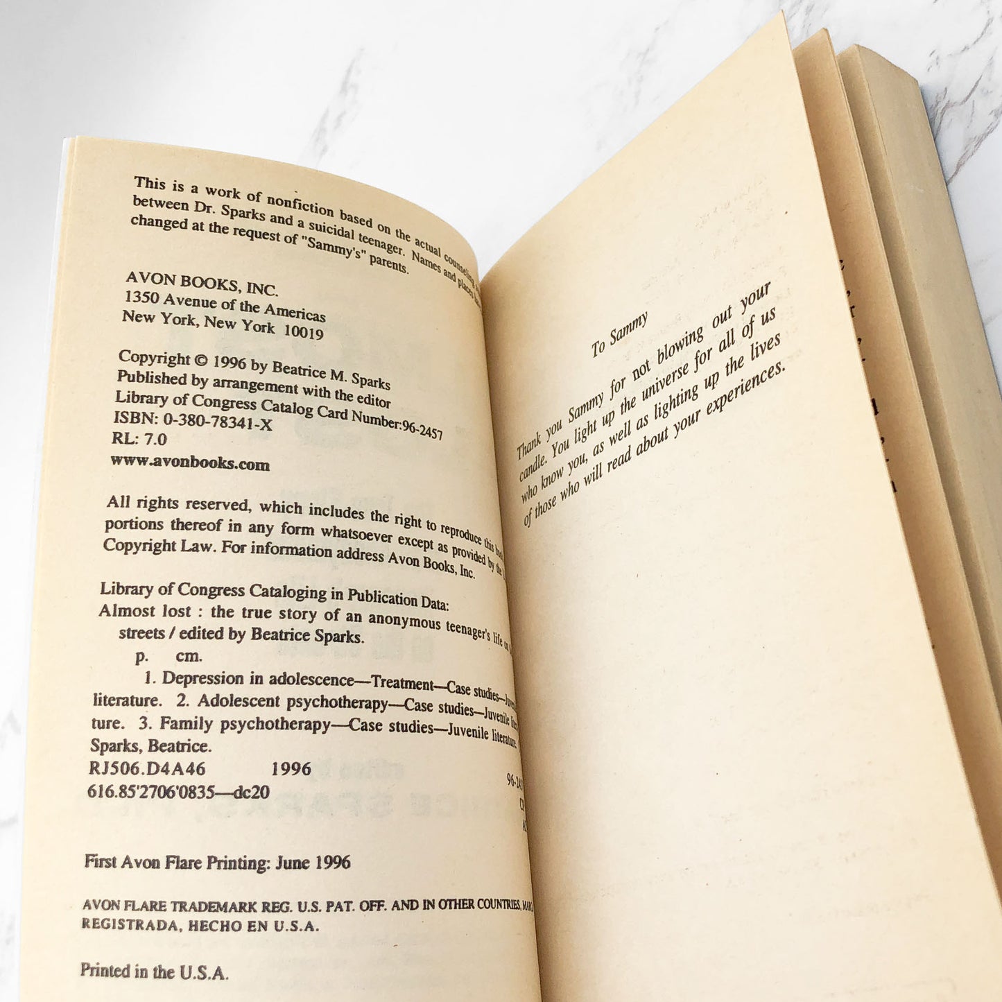 Almost Lost: The True Story of an Anonymous Teenager's Life on the Streets edited by Beatrice Sparks [FIRST EDITION PAPERBACK] 1996