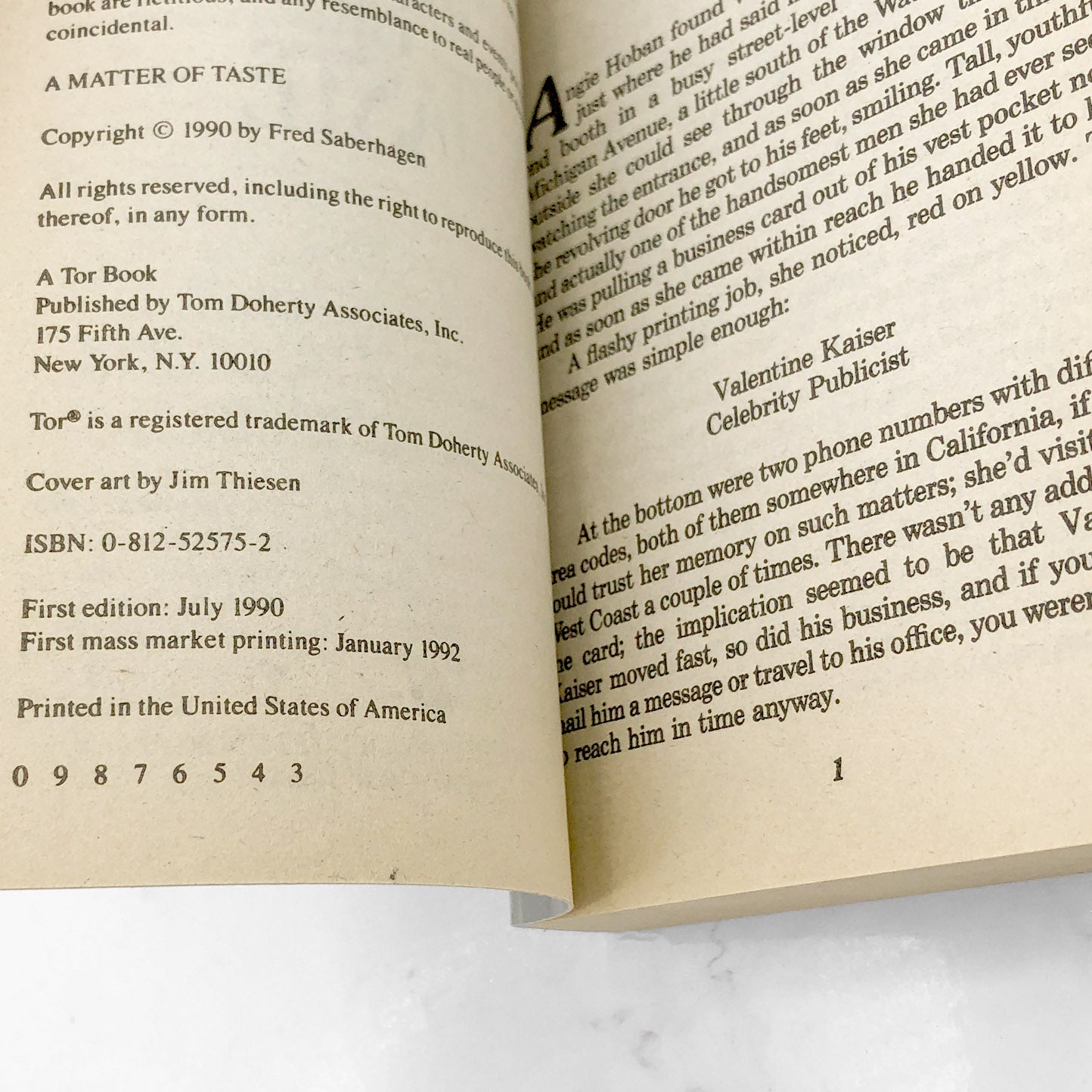 A Matter of Taste by Fred Saberhagen [FIRST PAPERBACK EDITION] 1992 • TOR Horror