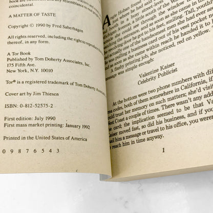 A Matter of Taste by Fred Saberhagen [FIRST PAPERBACK EDITION] 1992 • TOR Horror