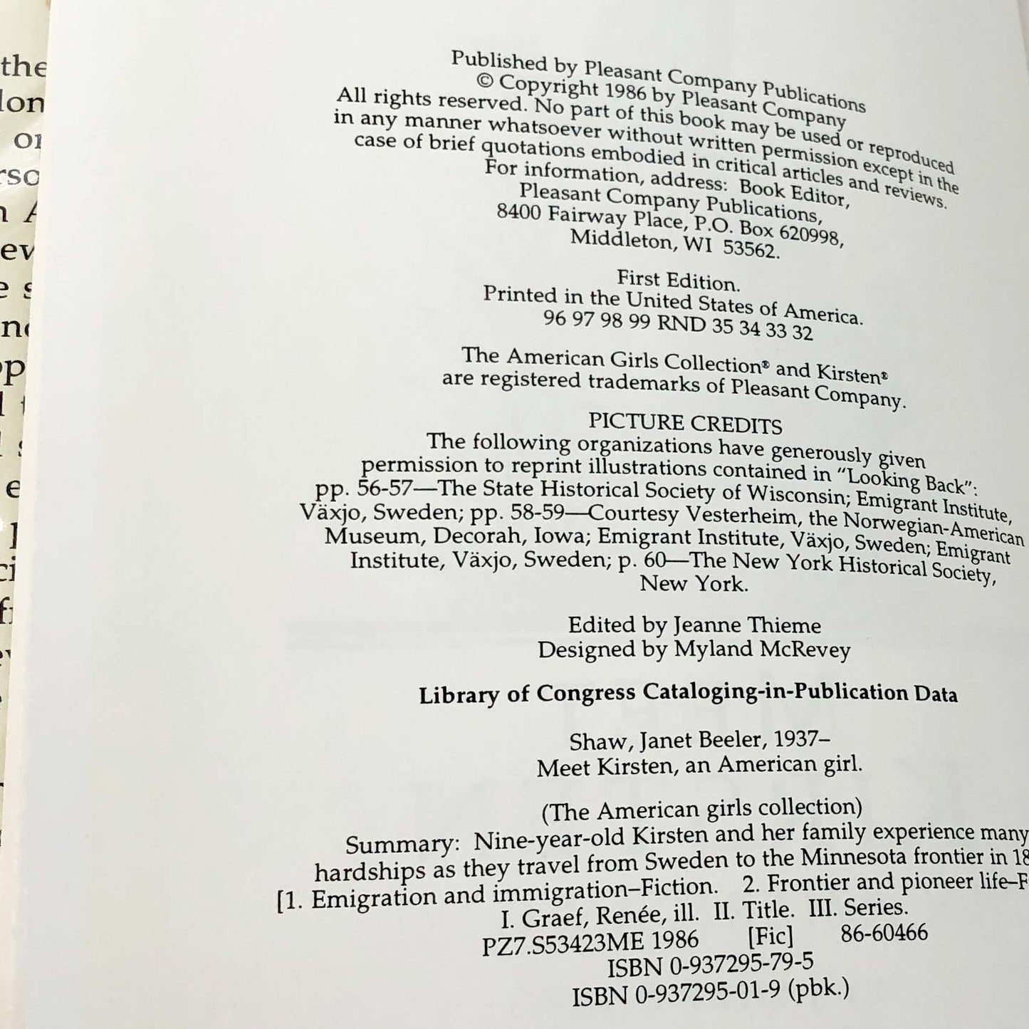 Meet Kirsten: An American Girl by Janet Beeler Shaw [FIRST EDITION] 1986 • Hardcover w/ DJ