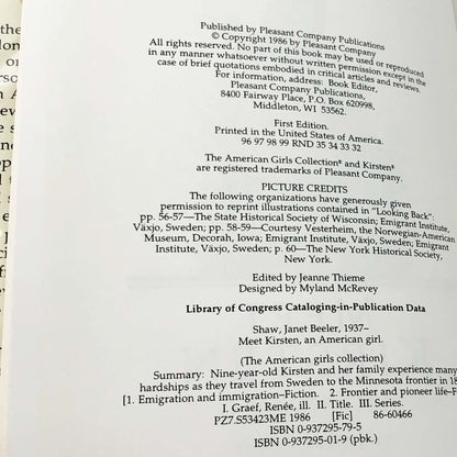 Meet Kirsten: An American Girl by Janet Beeler Shaw [FIRST EDITION] 1986 • Hardcover w/ DJ