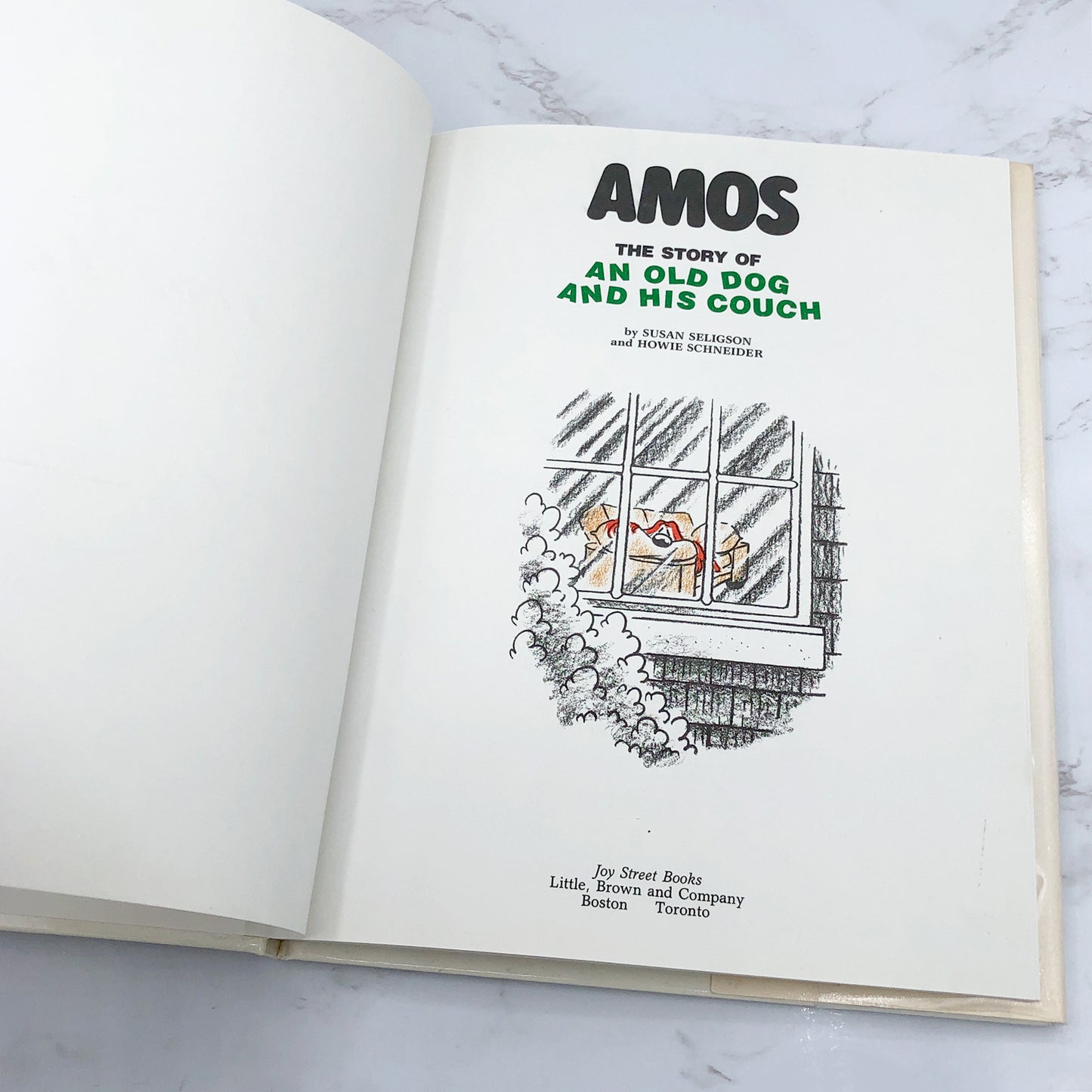 Amos: The Story of an Old Dog and His Couch by Susan Seligson & Howie Schneider [FIRST EDITION] 1987 • Little Brown & Co.