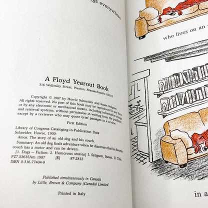 Amos: The Story of an Old Dog and His Couch by Susan Seligson & Howie Schneider [FIRST EDITION] 1987 • Little Brown & Co.