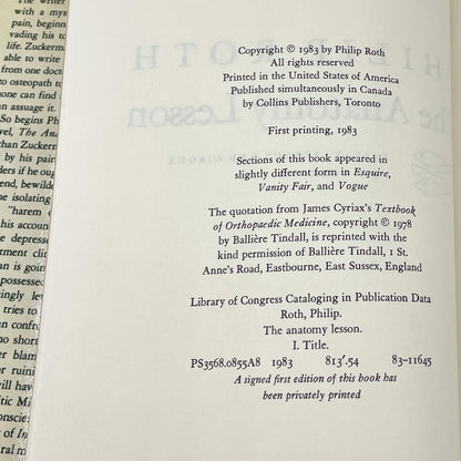 The Anatomy Lesson by Philip Roth [FIRST EDITION • FIRST PRINTING] 1983