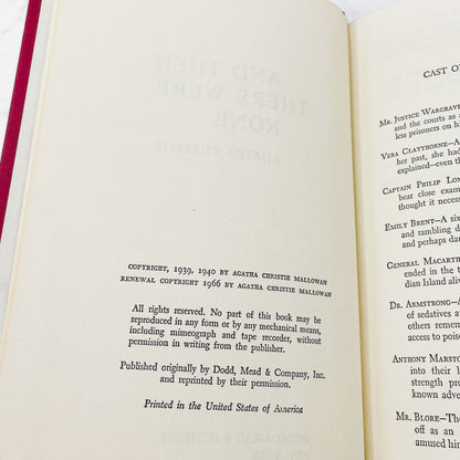 And Then There Were None by Agatha Christie [1966 HARDCOVER] • Book Club Edition • Dodd Mead