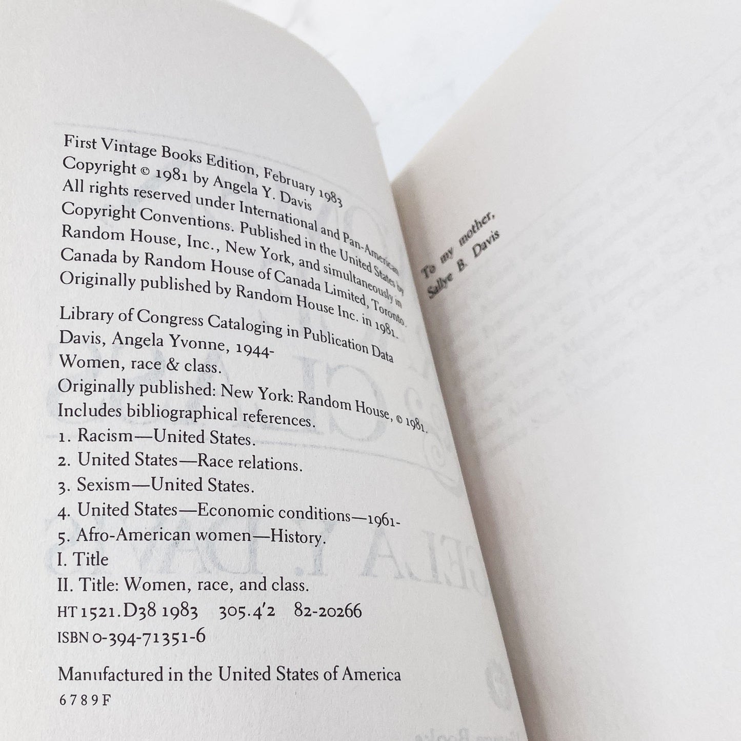 Women, Race & Class by Angela Y. Davis [Trade Paperback] 1983 • Vintage