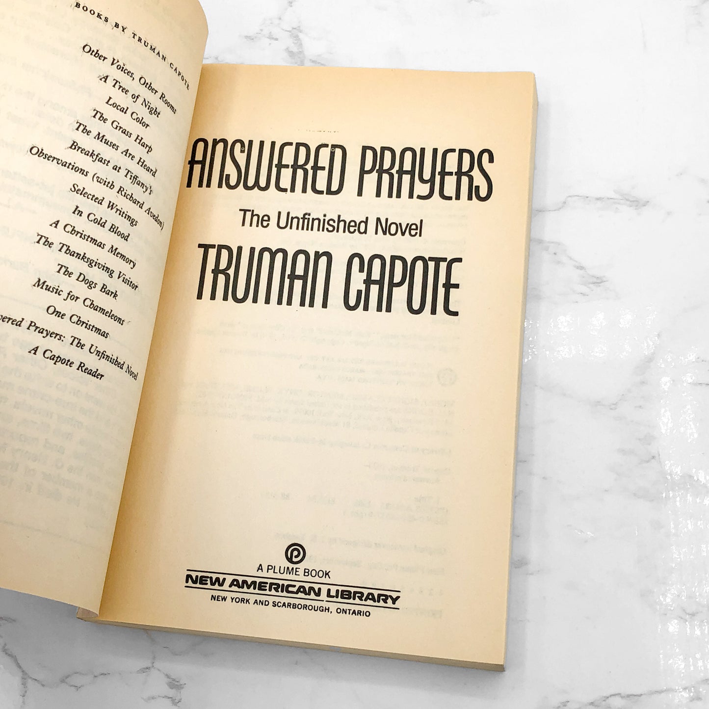 Answered Prayers: The Unfinished Novel by Truman Capote [FIRST PAPERBACK PRINTING] 1988 • Plume
