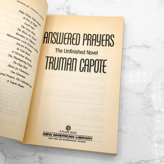Answered Prayers: The Unfinished Novel by Truman Capote [FIRST PAPERBACK PRINTING] 1988 • Plume
