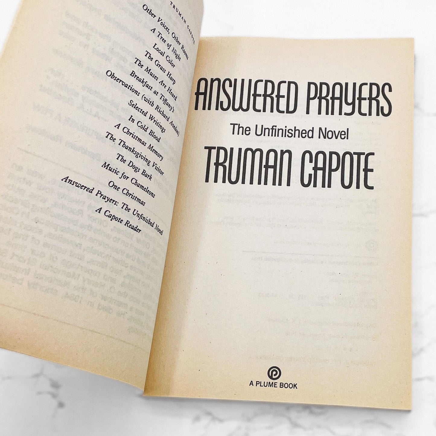 Answered Prayers: The Unfinished Novel by Truman Capote [FIRST PAPERBACK EDITION] 1988 • Plume