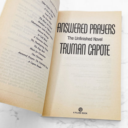Answered Prayers: The Unfinished Novel by Truman Capote [FIRST PAPERBACK EDITION] 1988 • Plume