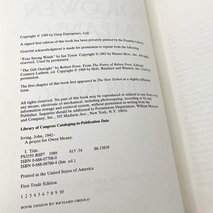 A Prayer for Owen Meany by John Irving [FIRST EDITION • FIRST PRINTING] 1989 • William Morrow