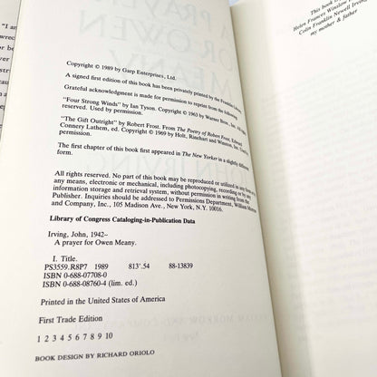 A Prayer for Owen Meany by John Irving [FIRST EDITION • FIRST PRINTING] 1989