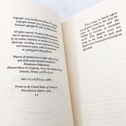 A Room of One’s Own by Virginia Woolf [TRADE PAPERBACK] 1989 • Harvest / Harcourt