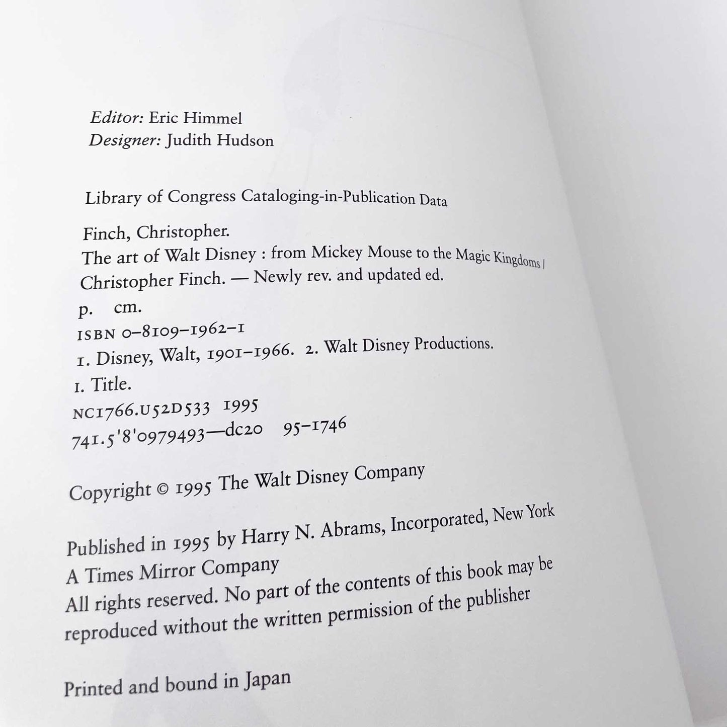 The Art of Walt Disney: From Mickey Mouse to the Magic Kingdoms by Christopher Finch [FIRST REVISED + EXPANDED EDITION] 1995 • Abrams