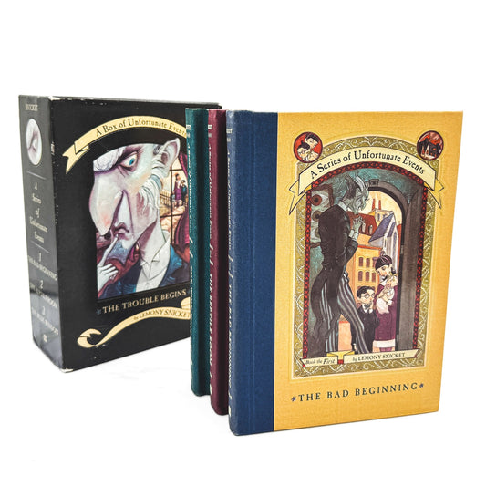 The Trouble Begins: A Box of Unfortunate Events (Books #1-3) by Lemony Snicket [FIRST EDITION BOX SET] 2001 • HarperCollins