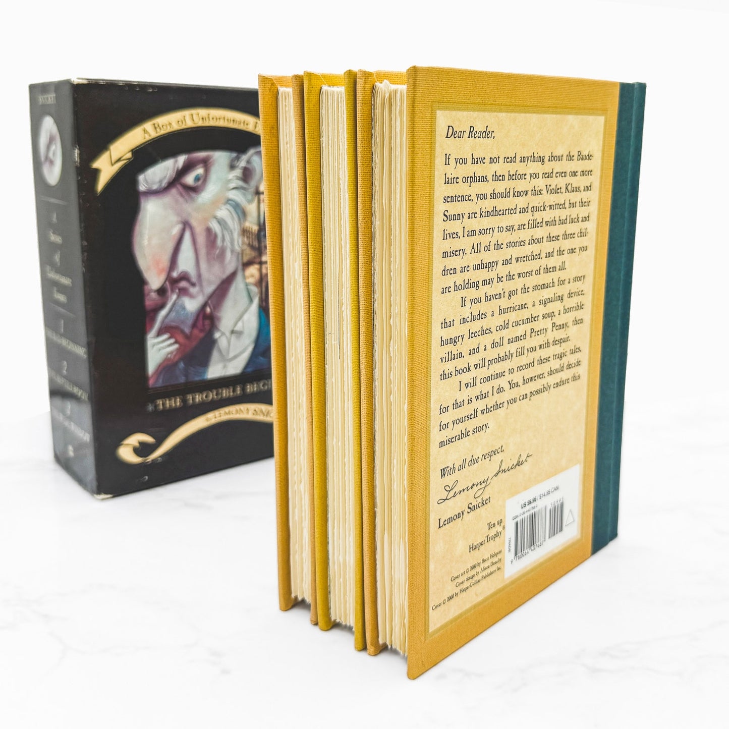 The Trouble Begins: A Box of Unfortunate Events (Books #1-3) by Lemony Snicket [FIRST EDITION BOX SET] 2001 • HarperCollins