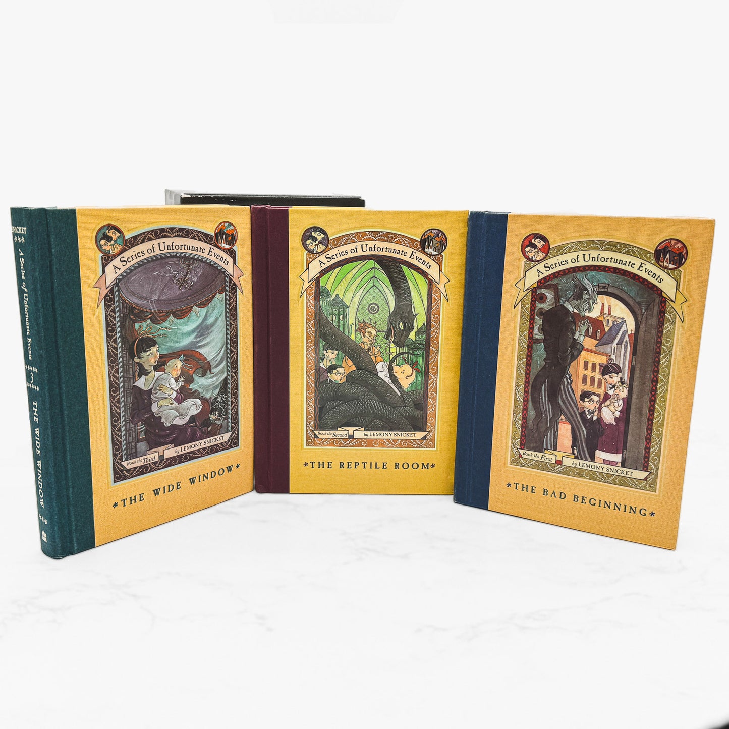 The Trouble Begins: A Box of Unfortunate Events (Books #1-3) by Lemony Snicket [FIRST EDITION BOX SET] 2001 • HarperCollins