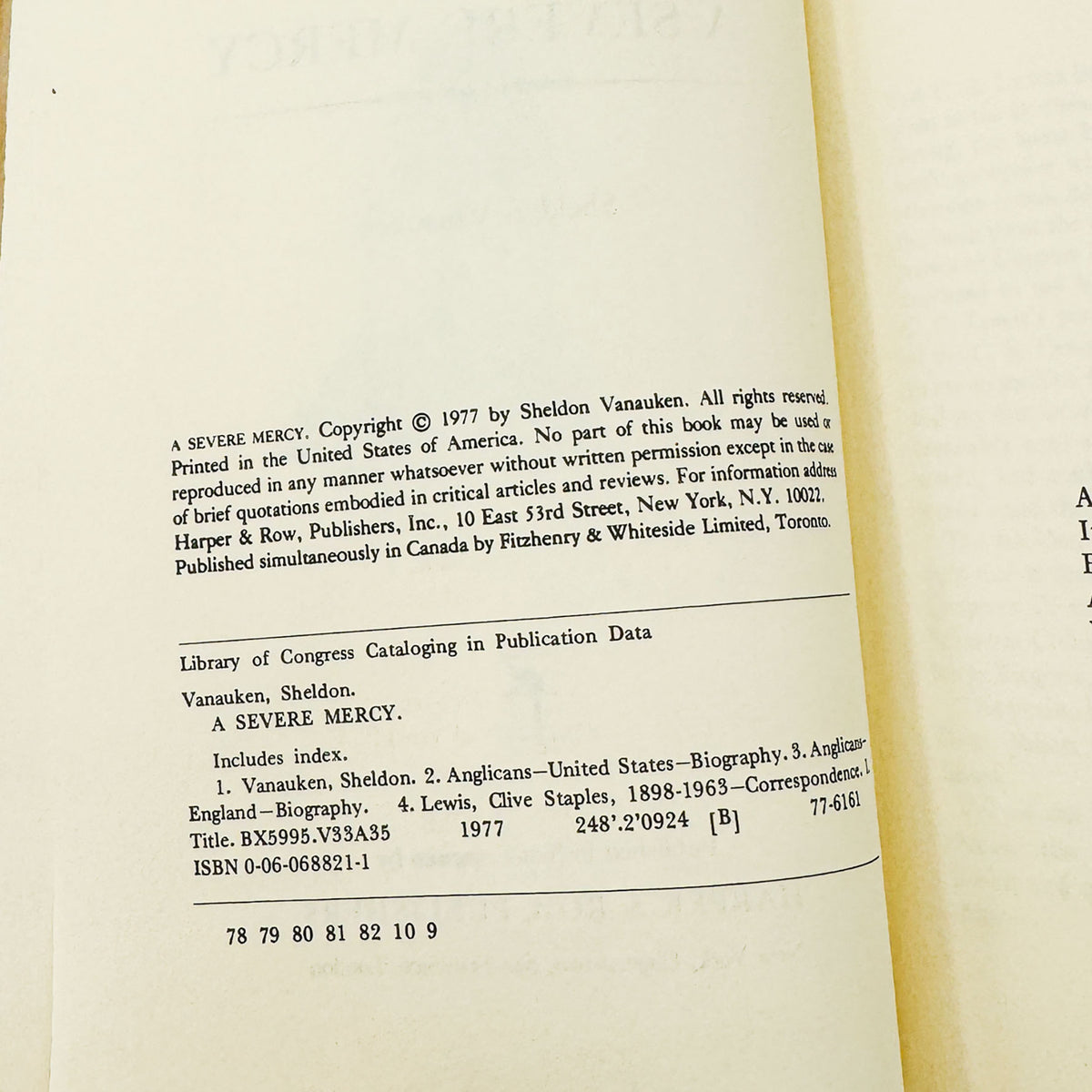 A Severe Mercy by Sheldon Vanauken with Letters by C.S. Lewis [FIRST EDITION] 1977 • Harper & Row