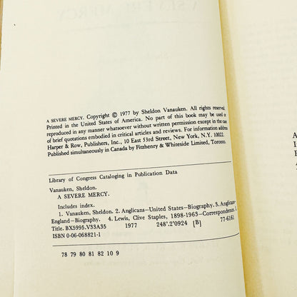 A Severe Mercy by Sheldon Vanauken with Letters by C.S. Lewis [FIRST EDITION] 1977 • Harper & Row