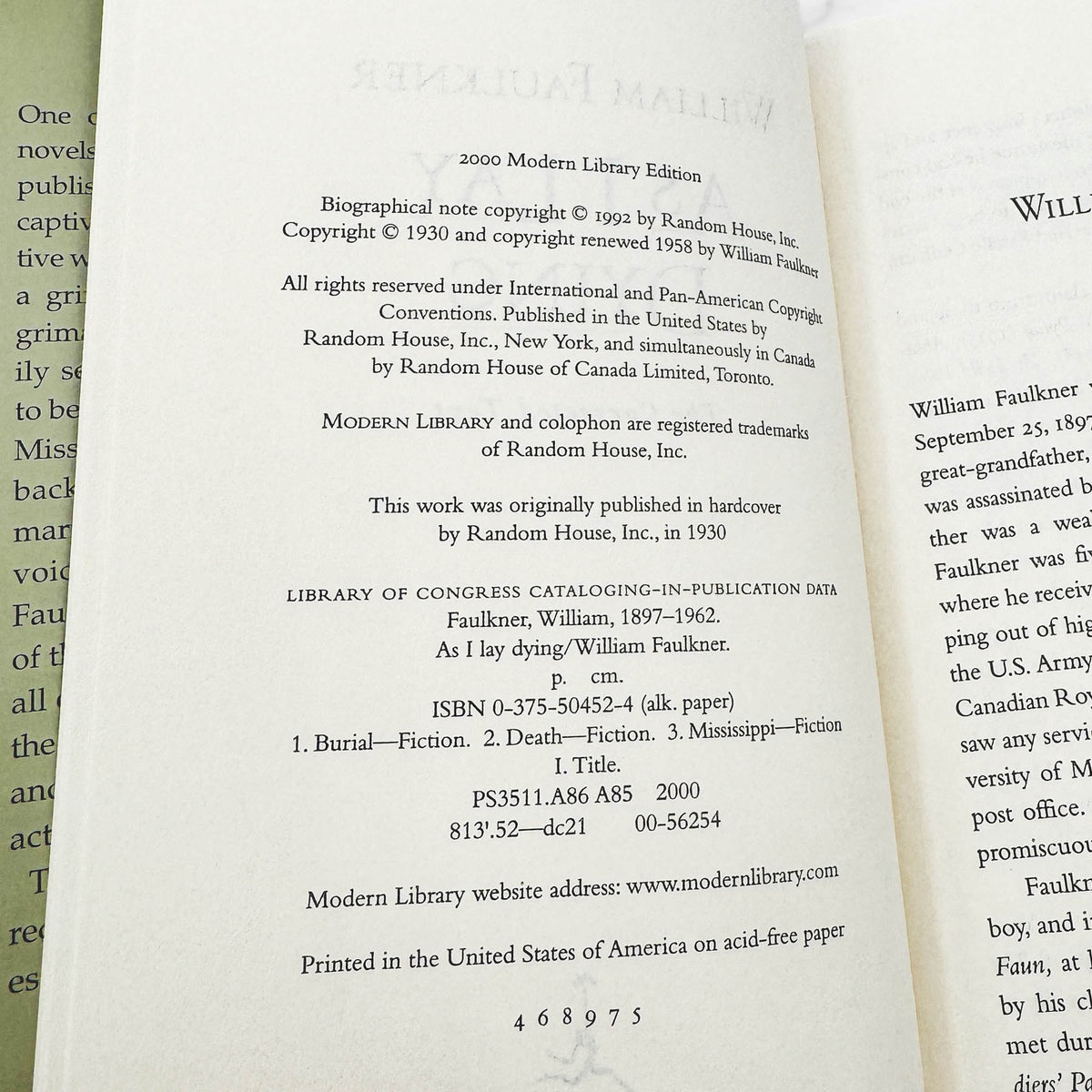 As I Lay Dying by William Faulkner [HARDCOVER RE-ISSUE] 2000 • The Modern Library
