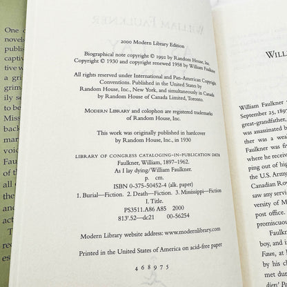 As I Lay Dying by William Faulkner [HARDCOVER RE-ISSUE] 2000 • The Modern Library