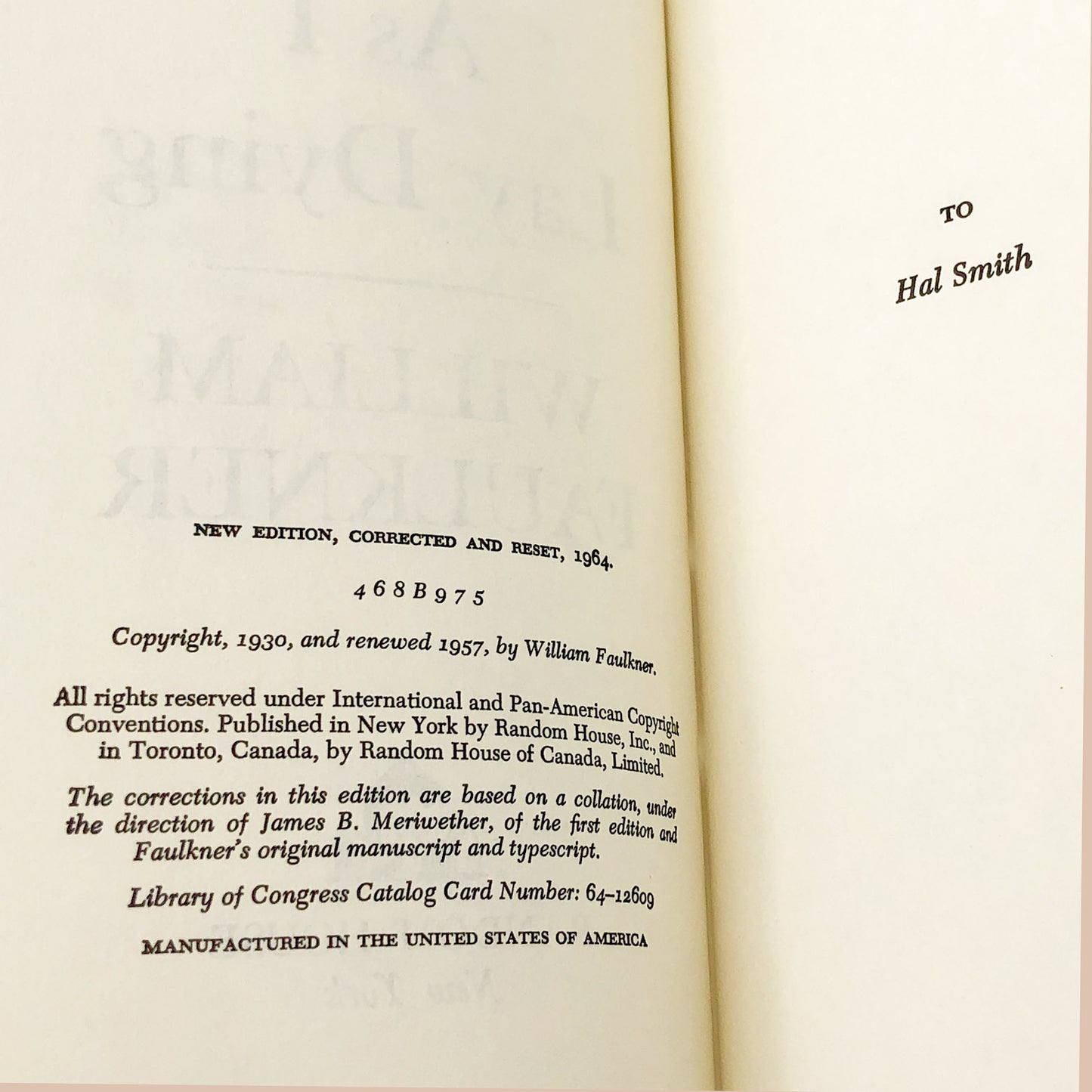 As I Lay Dying by William Faulkner [FIRST CORRECTED EDITION] 1964 Hardcover • Random House