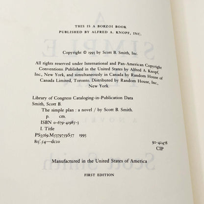 A Simple Plan by Scott Smith [FIRST EDITION] 1993 • Knopf