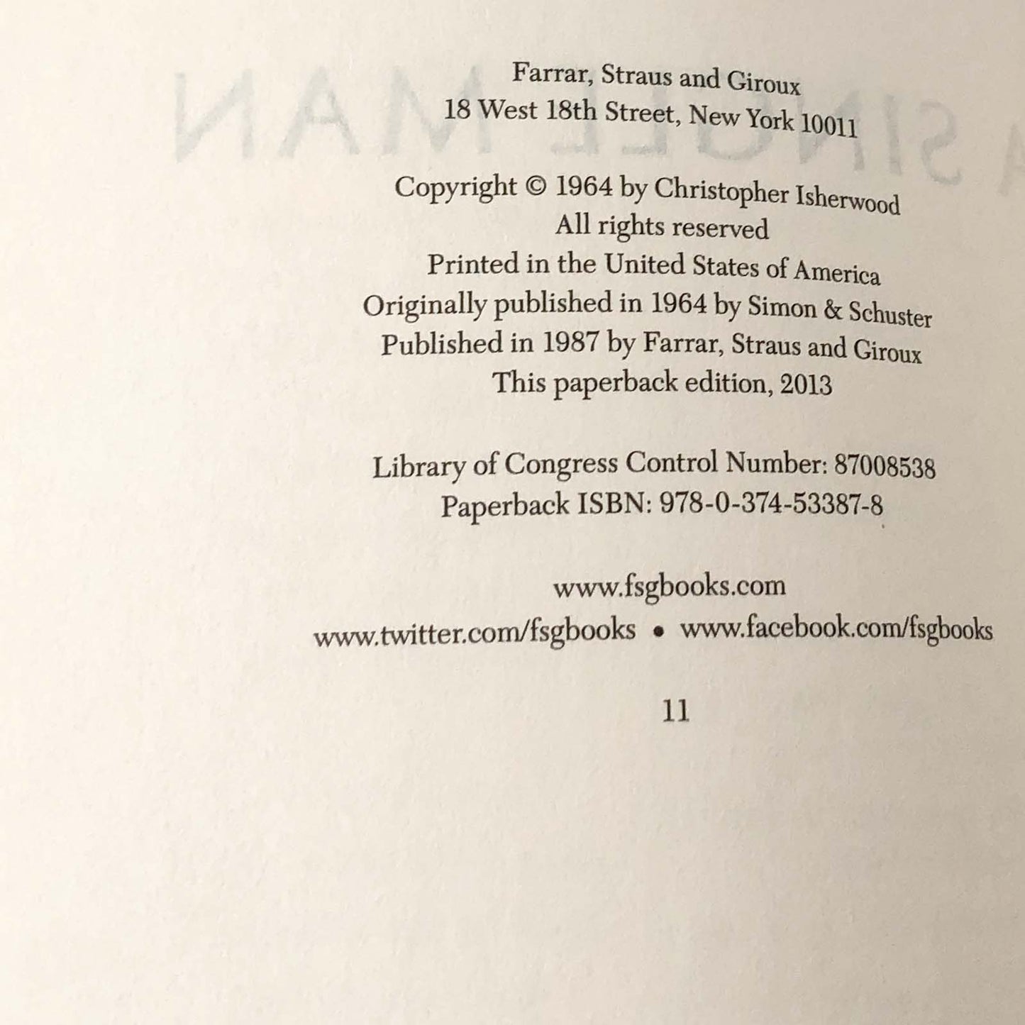 A Single Man by Christopher Isherwood [TRADE PAPERBACK] 2013 • Farrar Straus Giroux