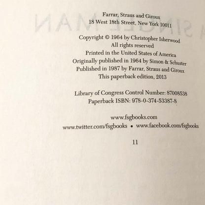 A Single Man by Christopher Isherwood [TRADE PAPERBACK] 2013 • Farrar Straus Giroux