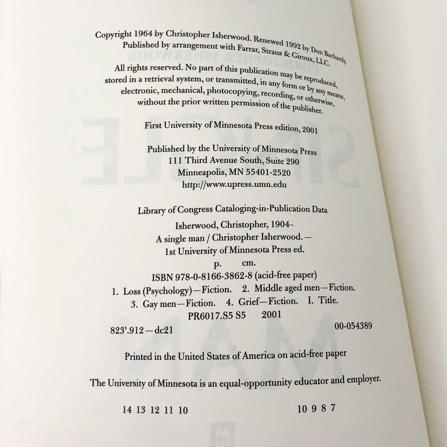 A Single Man by Christopher Isherwood [TRADE PAPERBACK] 2009 • Univ. of Minnesota