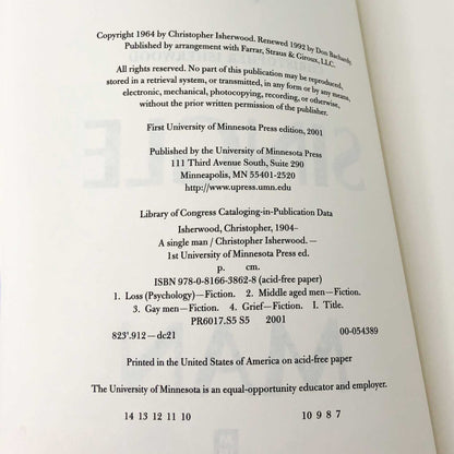 A Single Man by Christopher Isherwood [TRADE PAPERBACK] 2009 • Univ. of Minnesota