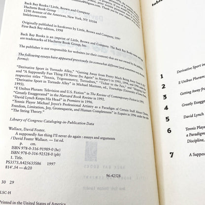 A Supposedly Fun Thing I'll Never Do Again by David Foster Wallace [TRADE PAPERBACK] 1998 • Little Brown
