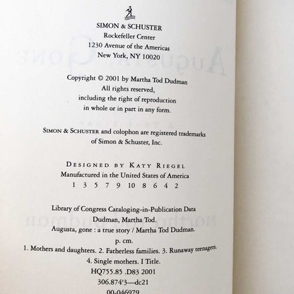 Augusta, Gone: A True Story by Martha Tod Dudman SIGNED! [FIRST EDITION • FIRST PRINTING] 2001