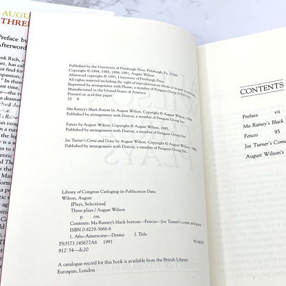 Three Plays by August Wilson (Ma Rainey's Black Bottom, Fences & Joe Turner's Come and Gone) [FIRST EDITION OMNIBUS] 1991 • Pitt