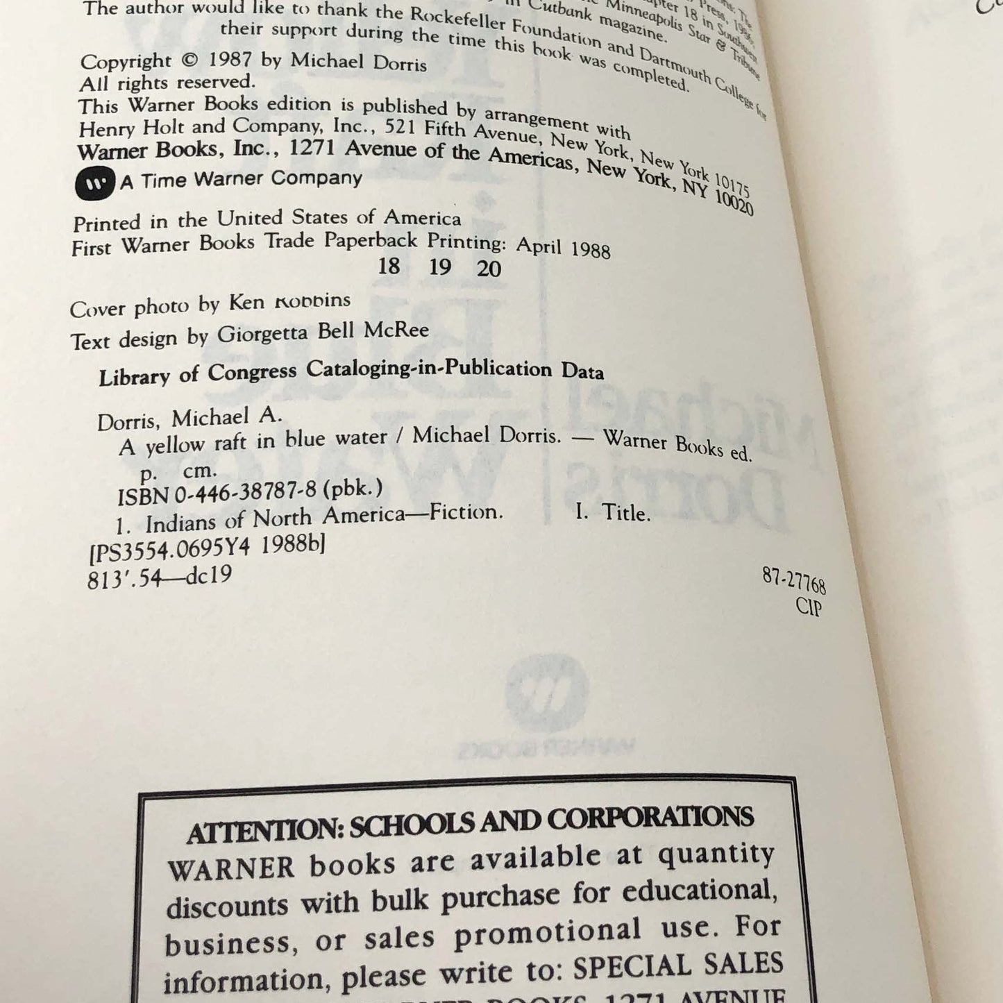 A Yellow Raft in Blue Water by Michael Dorris [FIRST PAPERBACK EDITION] 1988 • Warner Books