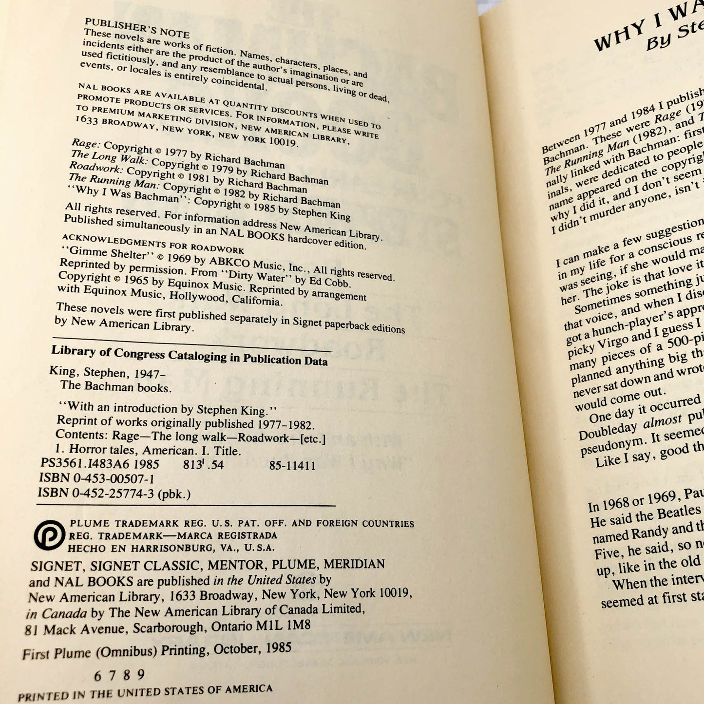 The Bachman Books: Four Early Novels by Stephen King [FIRST PAPERBACK EDITION] 1985 • Plume