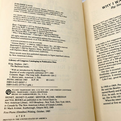 The Bachman Books: Four Early Novels by Stephen King [FIRST PAPERBACK EDITION] 1985 • Plume