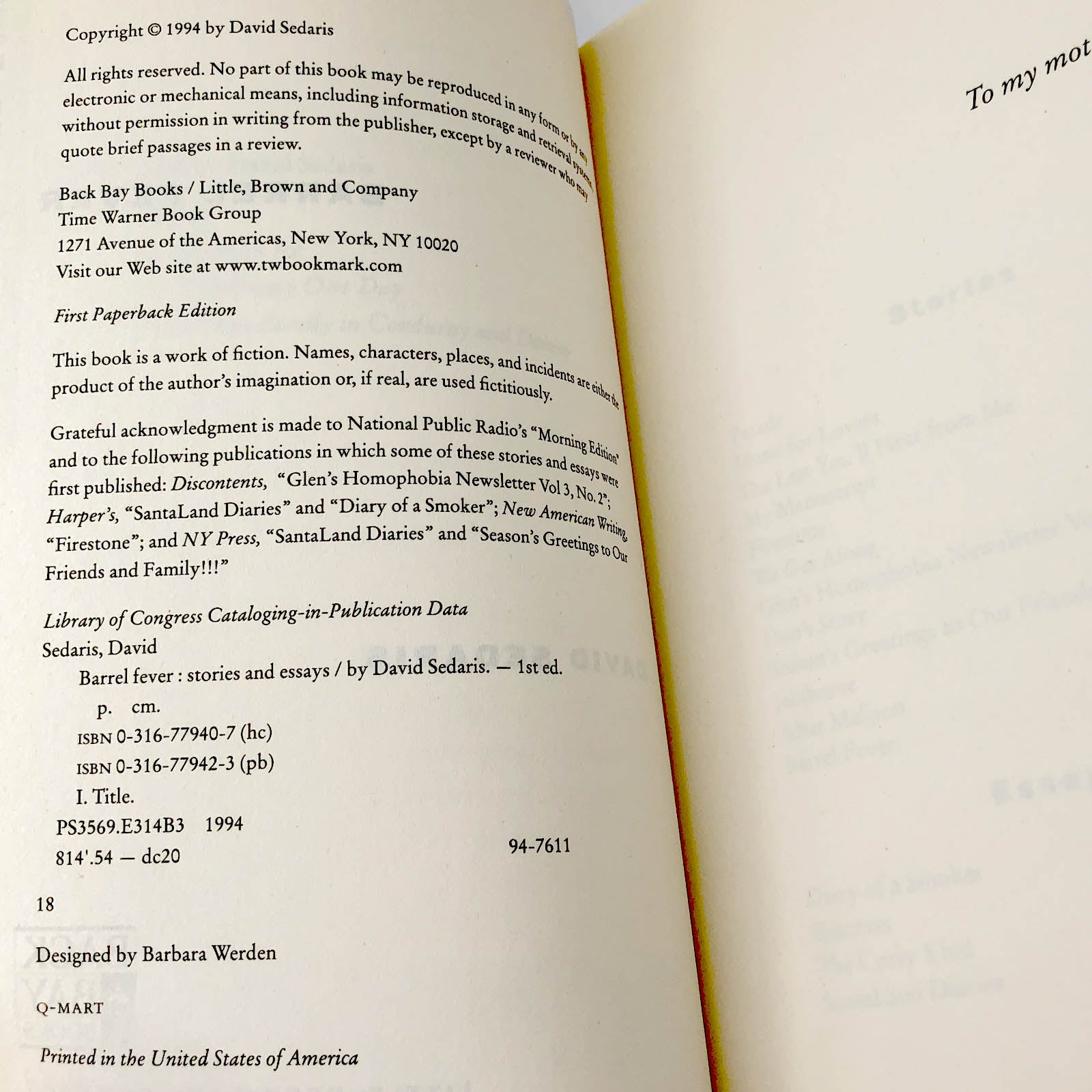 Barrel Fever by David Sedaris [FIRST EDITION PAPERBACK] 1994