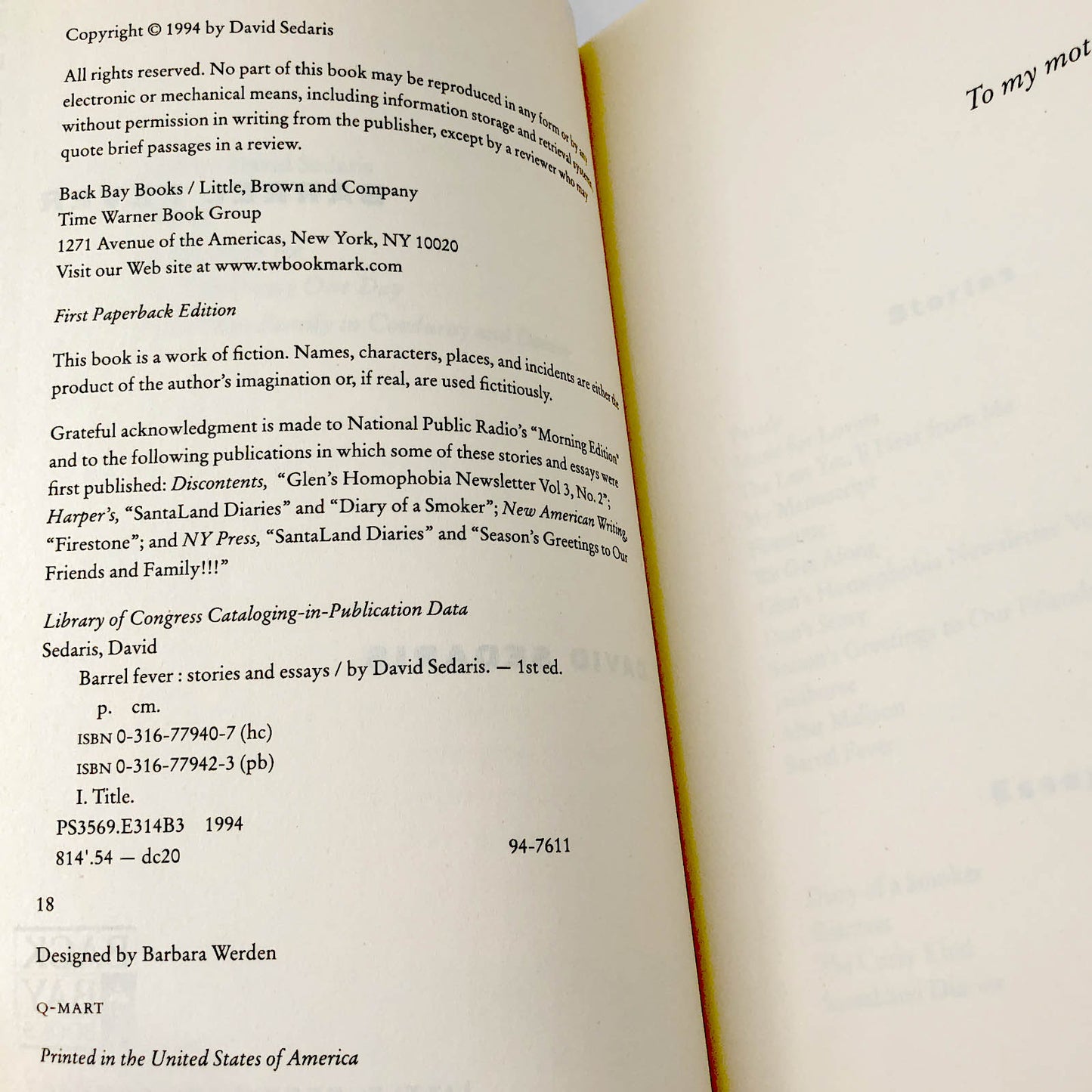 Barrel Fever by David Sedaris [FIRST EDITION PAPERBACK] 1994