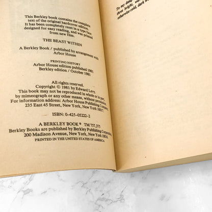 The Beast Within by Edward Levy [FIRST PAPERBACK PRINTING] 1981 • Berkley