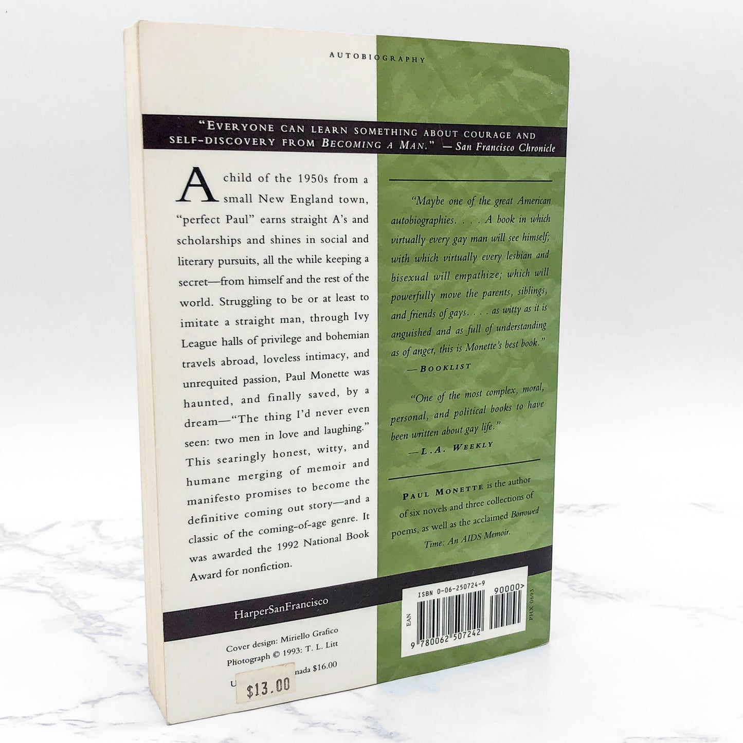 Becoming a Man: Half a Life Story by Paul Monette [FIRST PAPERBACK EDITION] 1992 • Harper Collins