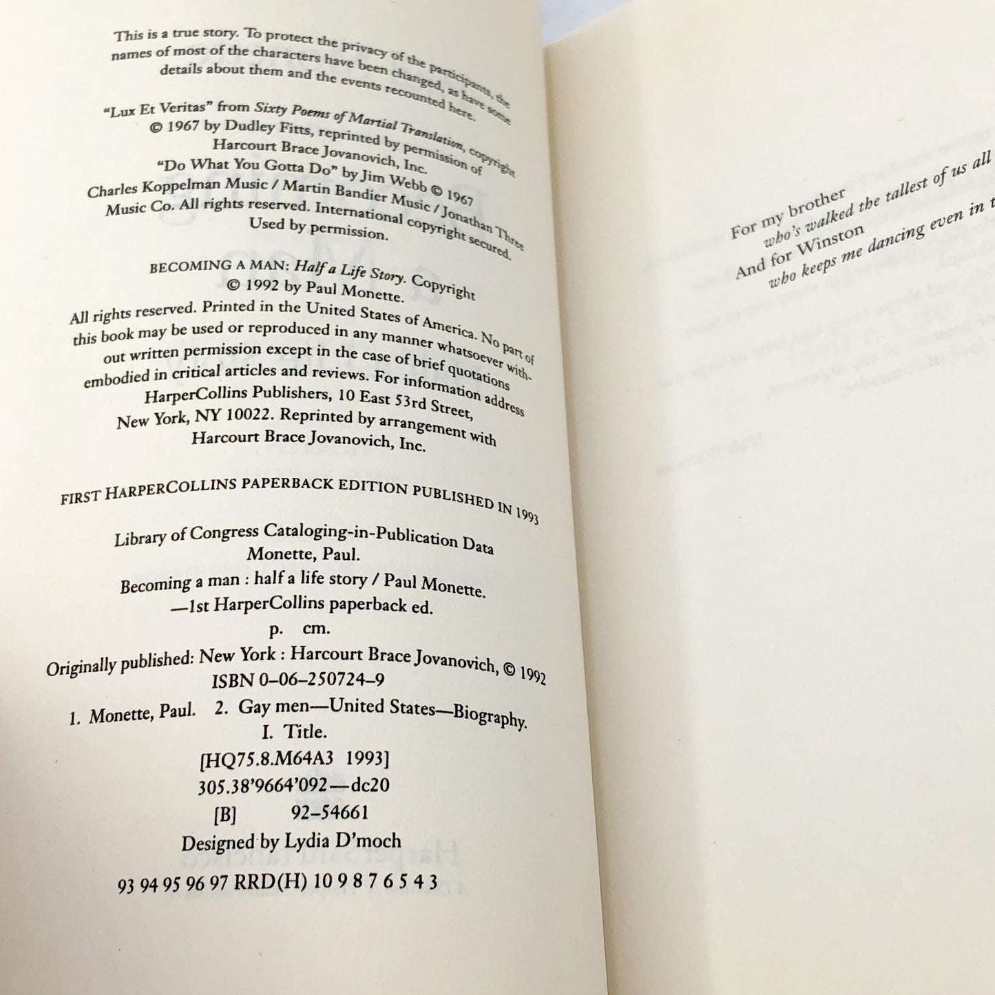 Becoming a Man: Half a Life Story by Paul Monette [FIRST PAPERBACK EDITION] 1992 • Harper Collins