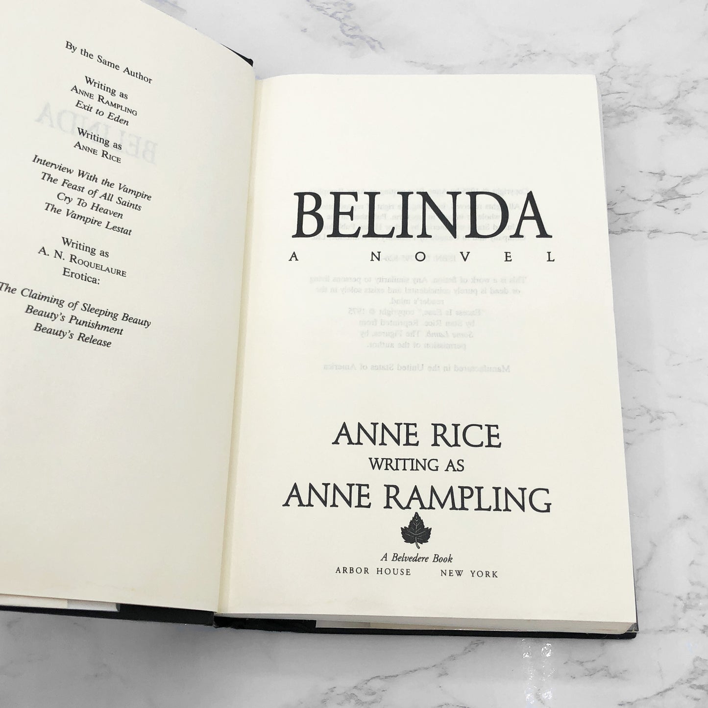 Belinda by Anne Rice "Rampling" [1986 HARDCOVER] • BCE • *See Condition
