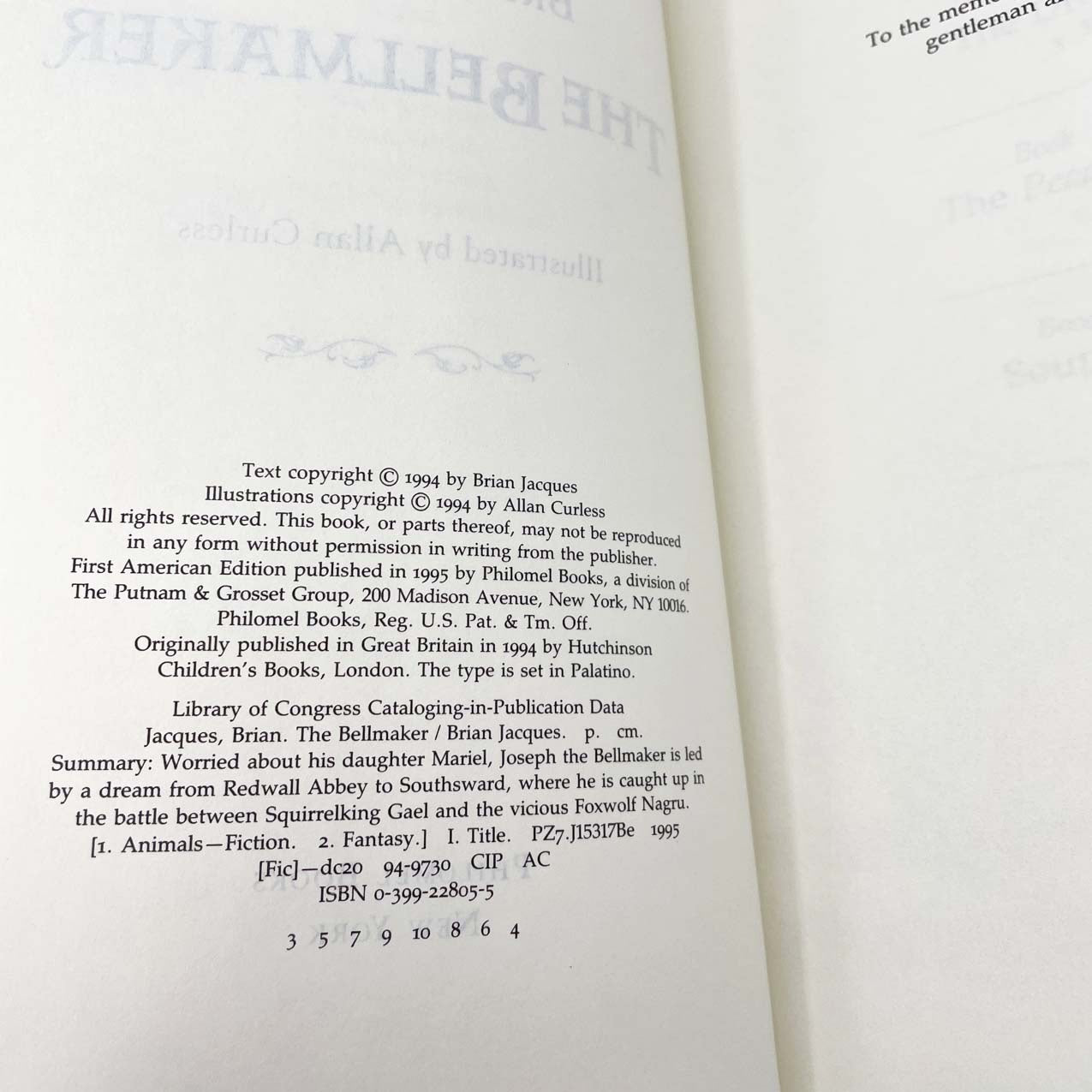 The Bellmaker by Brian Jacques [FIRST BOOK CLUB EDITION] 1995 • Philomel Books • Redwall #7