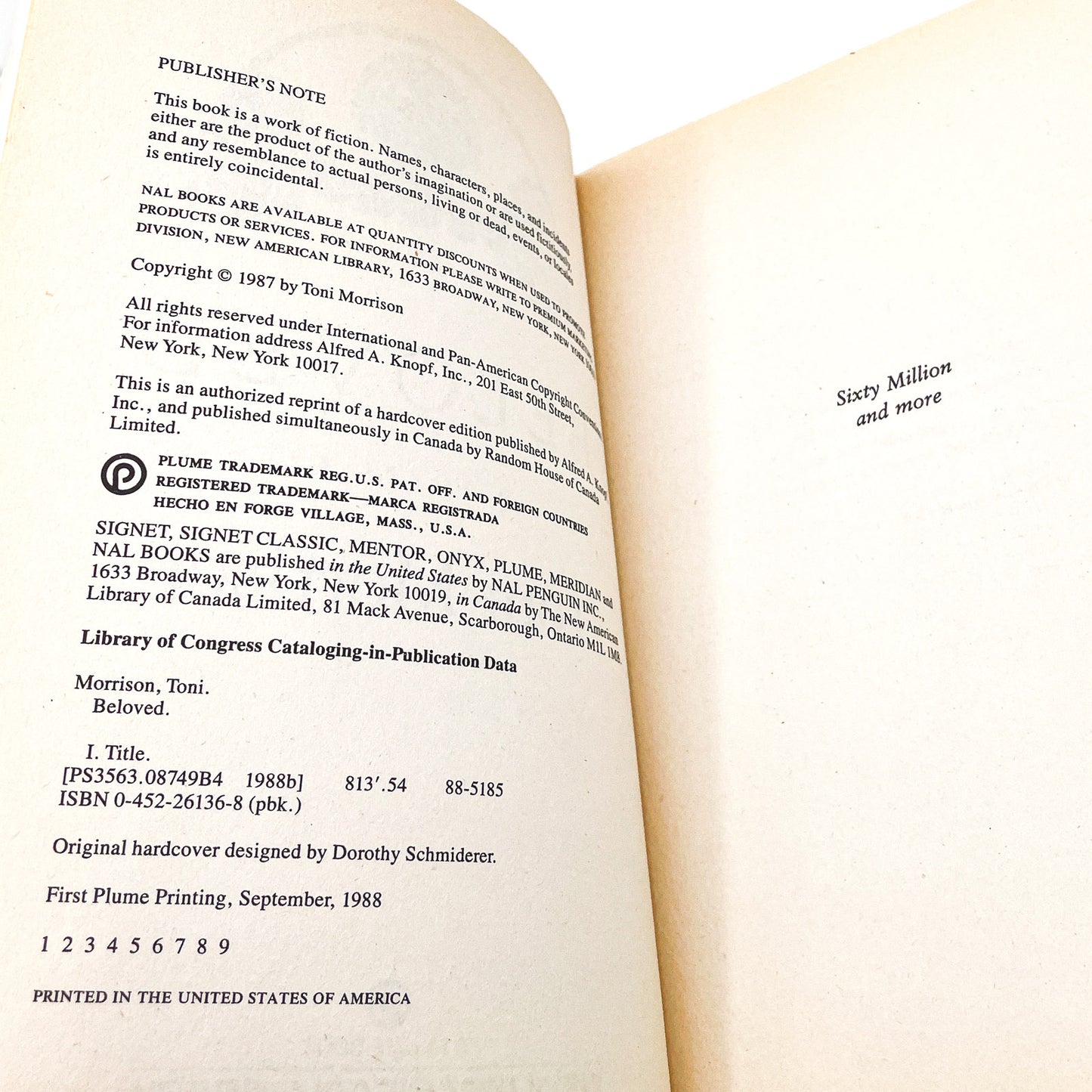 Beloved by Toni Morrison [FIRST PAPERBACK PRINTING] 1988 • Plume